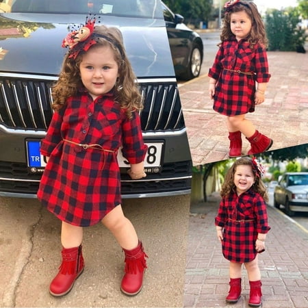 Seyouag Toddler Girls Outfit Baby Long Sleeve Plaid Dress and Headband Winter Clothes Set